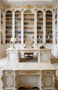 French Palace-Style Corner Wall <strong>Bookcase</strong> <strong>Solid</strong> <strong>Wood</strong> Carved Extra Large Open Storage Background Cabinet Villa Study Furniture - Product Image 3