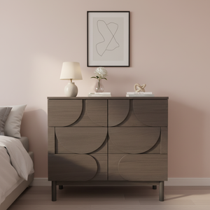 Cassettiera Contemporanea in Legno con 6 Cassetti e Motivi Decorativi, Mobile per Soggiorno - Product Image 1