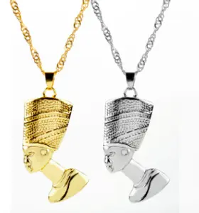 Jialin bijoux En Gros Bijoux Africains Cadeau Hommes Plaqué Or Couleur Collier Reine Égyptienne Pendentif Néfertiti Collier pour Les Femmes