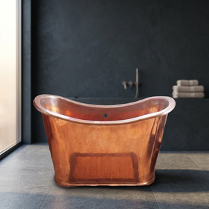 Bañera Ovalada de Cobre Independiente, Bañera Metálica Marrón sin Tapa para Adultos, para Baño en Casa - Product Image 1