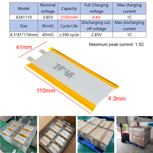 Batería de Polímero de Litio de 3.85V 3100mah 4341110, Precio de Fábrica, Batería de Iones de Litio NMC de Alto Voltaje - Product Image 2
