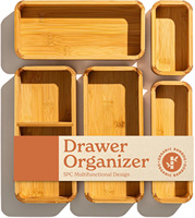 Ensemble d'organisateurs de tiroirs de cuisine en bambou personnalisés, boîte de rangement multi-usages pour salle de bain, bijoux, couverts, couteaux, épices, serviettes, plateau pour tiroir à déblais