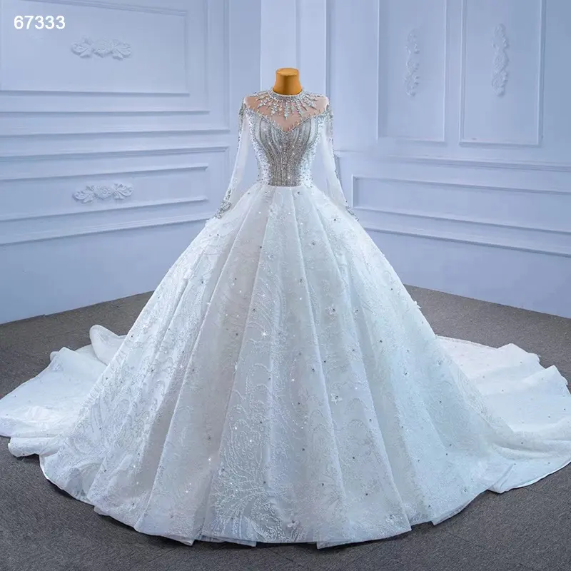 Jancember RSM67333 2022 Luxury White High Neck Bridal Ball Gown Wedding Dresses For Women