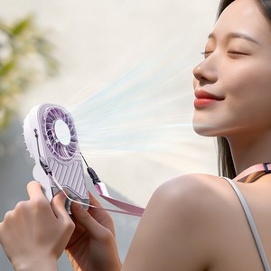H15 Desktop Mini Fan Portable Rechargeable Battery USB Power <b>Neck</b> Wearable Cooling Fan White Blackish Gray <b>Light</b> Purple - Product Image 3