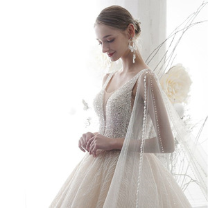 Bridal Forest Style Train Wedding Dress V Neck Ball Gown White Champagne Polyester Vintage European American Style Plus Size - Product Image 5