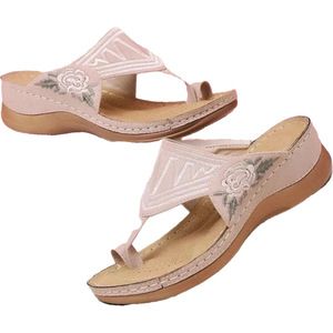 Sandales compensées <span class=keywords><strong>pour</strong></span> femmes d'été, sandales orthopédiques de qualité supérieure à bout ouvert, sandales vintage antidérapantes en cuir PU, chaussures décontractées à plateforme rétro <span class=keywords><strong>pour</strong></span> femmes - Product Image 4