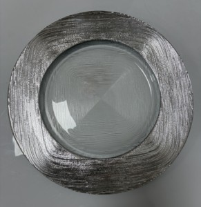 Assiettes de présentation en verre brossé or et argent à bord large, texture gaufrée, assiettes décoratives en verre transparent pour table de mariage, vente en gros - Product Image 2