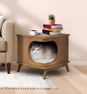 Meuble pour chat en bois moderne avec niche intégrée - Meuble de rangement pour animaux de compagnie pour salon, adapté aux animaux, toutes saisons - Product Image 2