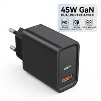 Adaptateur de charge rapide 45W GaN Ultra UK rétractable avec PD USB-C et QC USB-A 2 ports pour iPhone Samsung Android