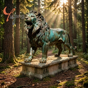 Esculturas de Animales en Bronce y Latón Diseñadas a Medida, Diseño Atemporal del <span class=keywords><strong>Rugido</strong></span> del Rey León, Superficie con Pátina Verde, Técnica de Fundición - Arte - Product Image 1