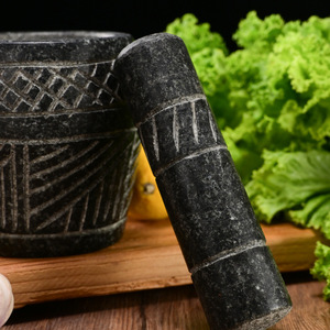 Stone Mortar And Pestle Hand Carved Durable Garlic Crusher Herb Grinder Manual Kitchen Tool - Product Image 2