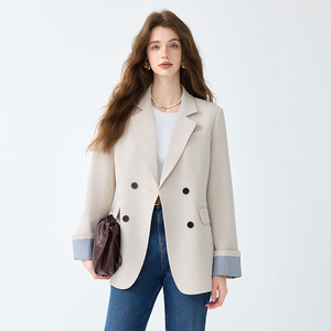 Women's Blazer Spring Autumn 2025 Loose Fit Korean Style Solid Color Polyester Jacket Casual Sophisticated Pocket Design - Product Image 2