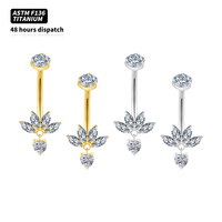 Cincin Pusar Berbentuk Hati Lotus dengan Zirkonia Kubik Marquise, Titanium ASTM F136, Perhiasan Tindik Badan, Produsen OEM