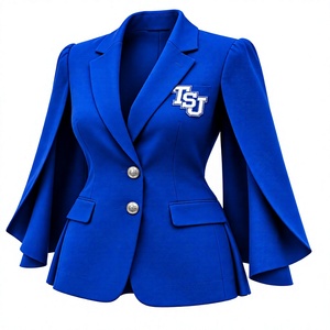 Blazer Cape Solide Tissé Bleu Royal Personnalisé pour Femme avec Broderie pour Costumes d'Affaires - Product Image 3