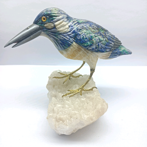Arte Popular Tallado en Piedra: Pájaro de Aragonita/Fucsita Verde/Calcita Negra para Regalos Navideños BJ1120 - Product Image 1
