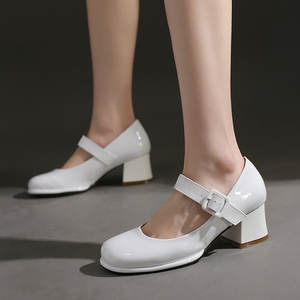 BUSY GIRL XYF4141 Scarpe <span class=keywords><strong>Mary</strong></span> <span class=keywords><strong>Jane</strong></span> da Donna in Vernice Nera, Rossa e Bianca, Taglia Grande, Moda con Tacco Alto e Spesso - Product Image 1