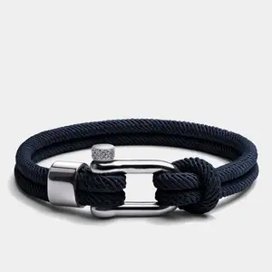 2023 Valentines Day Gift Stainless Steel Nylon Clasp Rope Bracelet for Men