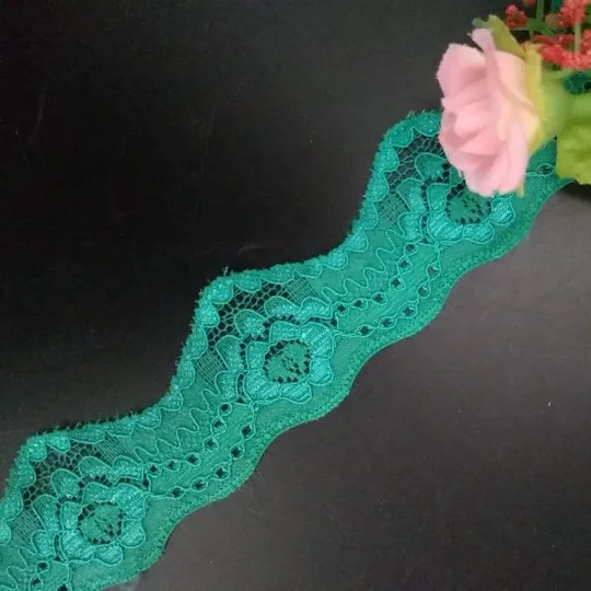 Factory Direct Sales Spot Stock Green Cheap Elastic Lace Narrow Floral Tulle Lace Trim Spandex Lace Fabric For Garment