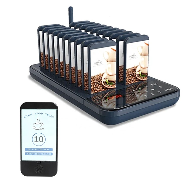 Cafe Rechargeable Waterproof Vibrating 1 Base 20 Buzzer Queue Paging Beeper Wireless Coaster Calling Pager System Restaurant