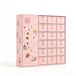 Custom Pink 24 Days Advent Calendar <b>Box</b> with Drawers Rigid Cardboard Cartoon Print <b>Christmas</b> Blind <b>Box</b> Mystery Gift Packaging - Product Image 1
