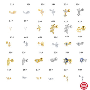 ต่างหูเงินแท้ 925 แบบเกลียวในสำหรับเจาะกระดูกอ่อน |   ต่างหูแบบติดหูรูปโซ่ประดับดาวพระจันทร์และดอกไม้ประดับเพชร CZ สำหรับเจาะหู Tragus, Helix, Conch - Product Image 3