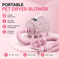 Séchoir portable 2100W à anions pour chiens et chats, avec LED et vitesse variable précise, pour un séchage sain