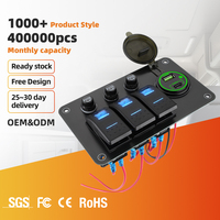 Panneau de commande étanche à 3 interrupteurs basculants 12/24V pour voiture, camping-car, yacht, avec port de charge rapide USB Type-C 66W et interrupteur LED