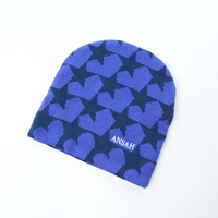 Gorro de punto Jacquard de lana 100% con patrón de Corazón Azul Marino Unisex gorro de invierno suave y cálido gorro de punto para hombres y mujeres 100% gorro de lana