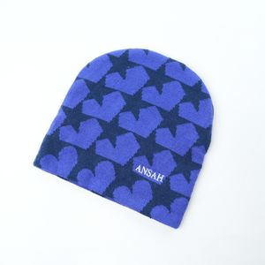 Gorro de punto Jacquard de lana 100% con patrón de Corazón Azul Marino Unisex gorro de invierno suave y cálido gorro de punto para hombres y mujeres 100% gorro de lana - Product Image 2
