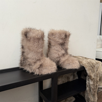 Bottes de neige d'hiver en daim à bout rond Chaussures plates Bottes en fausse fourrure pour femmes