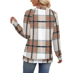 FOXA Women's V Neck Long Sleeve Plaid Sweatshirt Lightweight Casual Autumn <b>Top</b> Breathable Fashion Sweater Outfit - Product Image 5