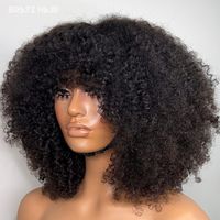 Perruque Lace Front Afro Pixie Curl en Cheveux Brésiliens Vierges, Entièrement Faite à la Machine, Sans Colle, avec Frange, Installation Facile pour Usage Quotidien et Rendez-vous Décontractés