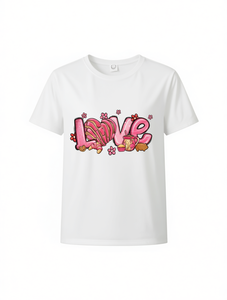 T-Shirt Casual da Donna per San Valentino, Manica Corta, Collo Tondo, 100% Cotone Traspirante e Leggero, Stampa con Motivo 'Love Letter' - Product Image 1