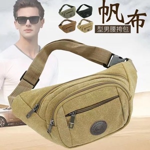 Canvas Waist <b>Bag</b> Large Capacity Multi Functional Crossbody <b>Bag</b> For Men Outdoor Travel Casual Use Khaki Color - Product Image 4