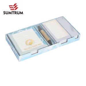 Wholesale Sticky Memo Cube Custom box with eco-friendly pen promotional Single line or blank sticky notepad set with box