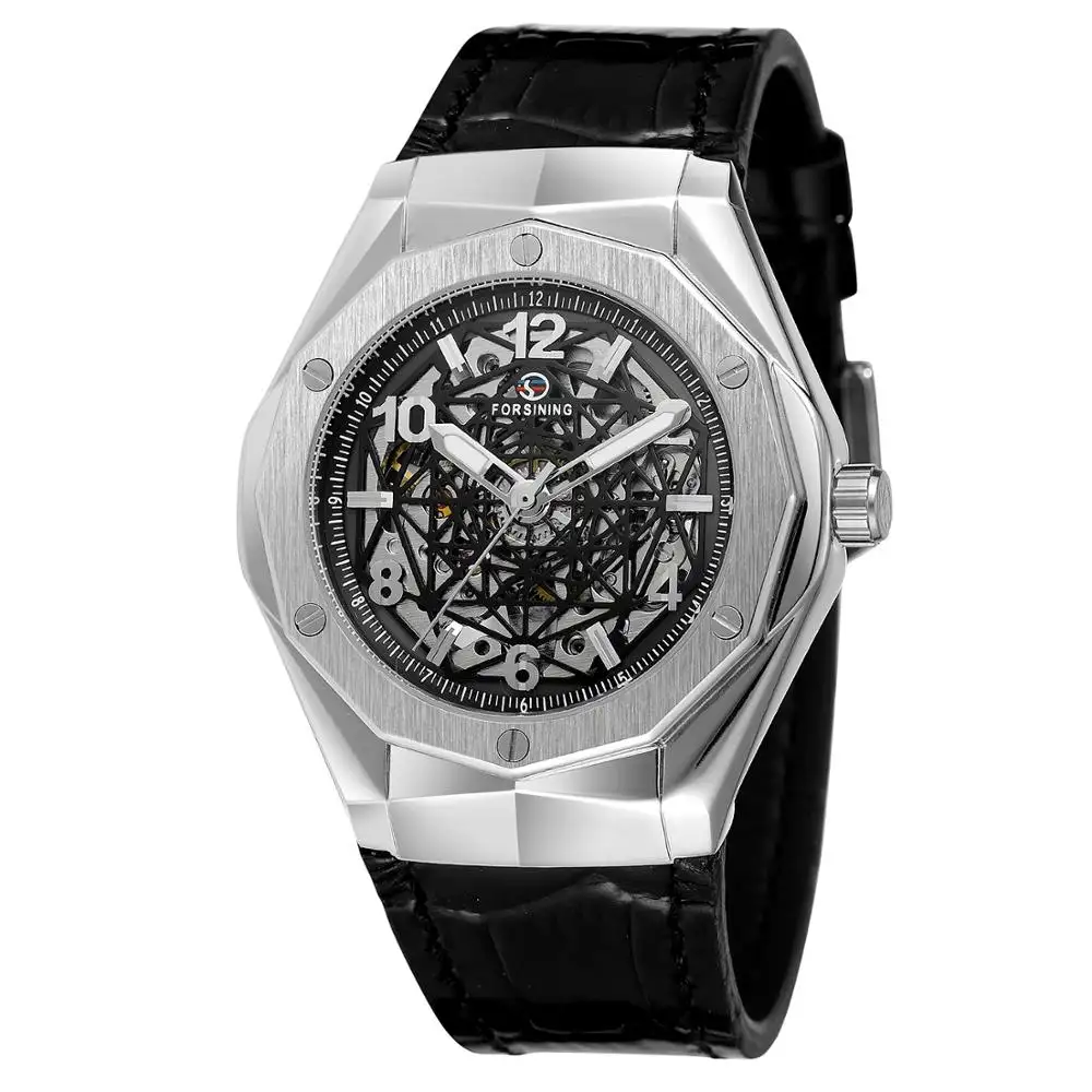 Luxus Echt leder Business Ceasuri Barbati Benutzer definierte sichtbare Uhren Skelett Forsining Mechanische Automatik Herren Armbanduhr
