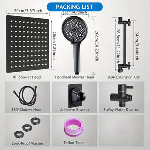 Ensemble de douche en acier inoxydable avec pommeau de pluie carré et douchette à main 3 vitesses, finition chromée anti-corrosion - Product Image 4