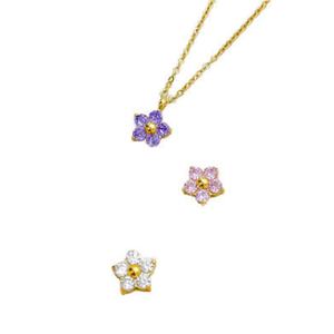 Collar de cadena con colgante de circonita blanca, rosa y morada, chapado en oro de 18 quilates, de acero inoxidable, para mujer. - Product Image 1