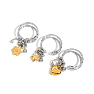 แหวนสแตนเลสสตีลพร้อมจี้รูปดาวสีทอง ดีไซน์เรขาคณิต ของขวัญเครื่องประดับสำหรับทุกเพศ - Product Image 5