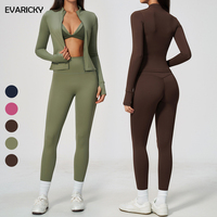 Ensemble de sport pour femmes EVARICKY avec logo personnalisé, 3 pièces : veste zippée, soutien-gorge de sport, leggings taille haute, tenues de gym, ensembles de yoga