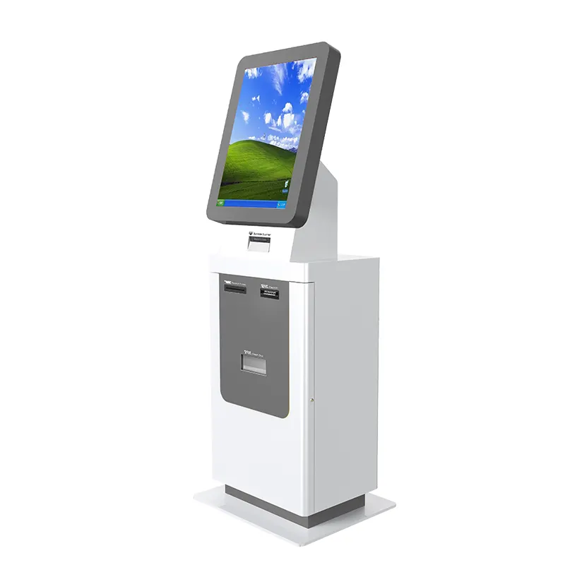 Quiosque de pagamento com tela sensível ao toque, máquina de venda automática de bilhetes com aceitador de dinheiro e impressora