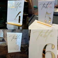 Numéros de table en acrylique blanc avec miroir doré 3D, décorations de mariage, numéros de table avec supports, numéros de table en acrylique avec miroir pour la décoration de mariage