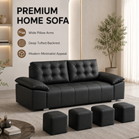 Ensemble de canapé et ottoman en cuir véritable moderne rembourré pour salon, hôtel, appartement, salle de séjour, usage commercial