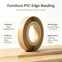Bande de chant PVC écologique à grain de bois personnalisable pour placages de meubles, ruban de finition pour armoires, fournie directement par l'usine