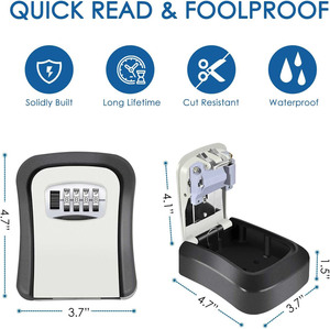 Caja de bloqueo de llave de combinación de <span class=keywords><strong>4</strong></span> dígitos portátil OEM, caja de bloqueo de llave de almacenamiento seguro montada en la pared de material ABS para interiores/exteriores - Product Image 4