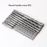 Jeu de 9 forets pour marteau perforateur, tige ronde, deux dents, deux rainures, foret à percussion en alliage pour béton traversant les murs, SDS PLUS
