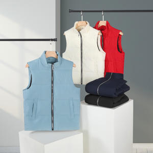 Men's Winter Stand Collar Vest Solid Color Zipper Front Pockets Windproof Casual Outerwear 100% Polyester - Product Image 1