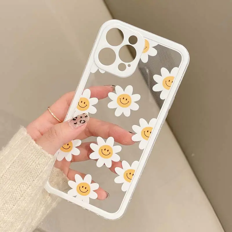 Custodia per telefono cellulare trasparente in TPU con stampa a colori a fiori Daisy per Iphone 7 8 X Xr Xs 11 12 13 14 15 Pro Max