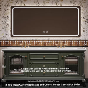 Meuble-lavabo vintage français pour salle de bain avec lavabo simple/double personnalisable, meuble-lavabo autoportant en bois massif avec <span class=keywords><strong>miroir</strong></span> <span class=keywords><strong>LED</strong></span> intelligent - Product Image 6