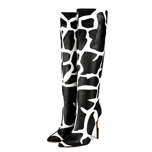 Big Size 47 Thin <b>High</b> Heels Wide Fit Long Boots Back Zipper Dress Shoes Women's Casual Pattern Print <b>Knee</b> <b>High</b> Booties - Product Image 5